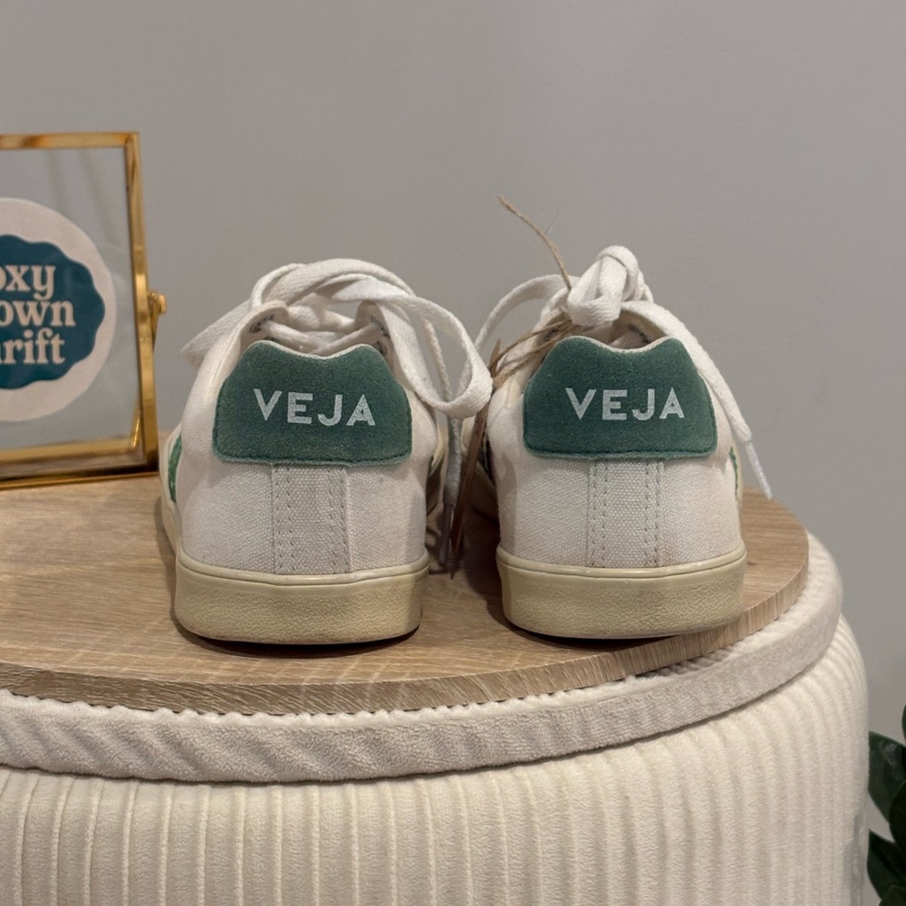 Veja White Sneakers with Green Heel Tab